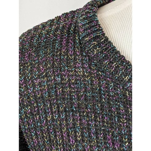 Vintage 1980s Flashy Metallic Black Pullover Sweater Shiny 80s Pop Queen Fashion - Picture 4 of 8